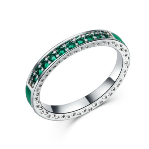 925 Silver Green Sapphire Ring Size 9 - Picture 8 of 8